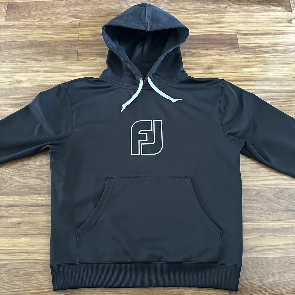 FootJoy Hoodie Mens Medium Black FJ Logo Pullover Golf Sweatshirt Performance - Picture 2 of 8